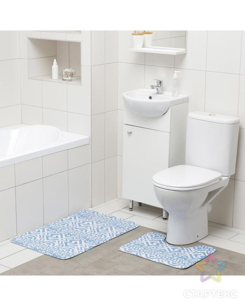 Набор ковриков для ванны и туалета Доляна «Печать», 2 шт: 50×80, 40×50 см арт. СМЛ-159724-1-СМЛ0006847546