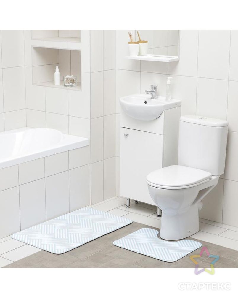 Набор ковриков для ванны и туалета Доляна «Паркет», 2 шт: 50×80, 40×50 см, цвет голубой арт. СМЛ-159726-1-СМЛ0006847548