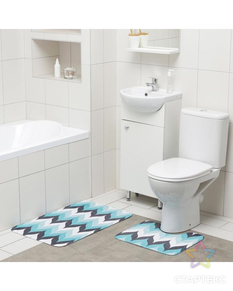 Набор ковриков для ванны и туалета Доляна «Волна», 2 шт: 50×80, 40×50 см, цвет голубой арт. СМЛ-159728-1-СМЛ0006847550 2
