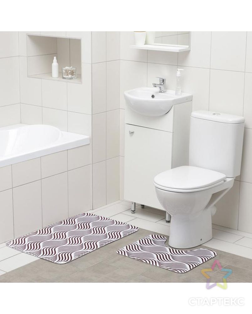 Набор ковриков для ванны и туалета Доляна «Волна», 2 шт: 50×80, 40×50 см, цвет коричневый арт. СМЛ-159729-1-СМЛ0006847551 2
