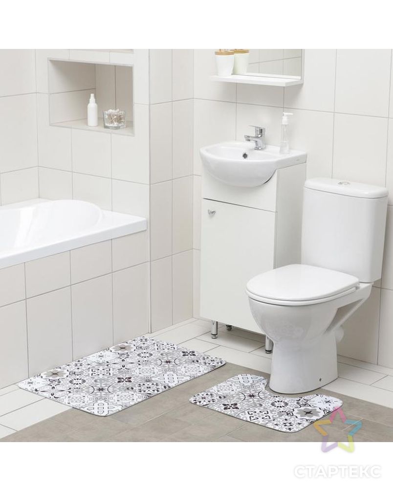 Набор ковриков для ванны и туалета Доляна «Плитка», 2 шт: 50×80, 40×50 см, цвет коричневый арт. СМЛ-159731-1-СМЛ0006847553 2