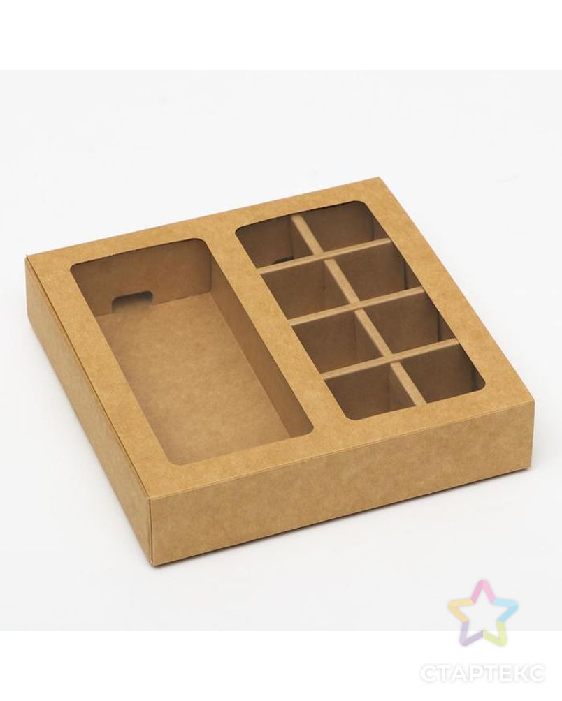 Коробка под 8 конфет + шоколад, с окном, крафт, 7,7 х 17,85 х 3,85 см арт. СМЛ-148316-1-СМЛ0006848653 1