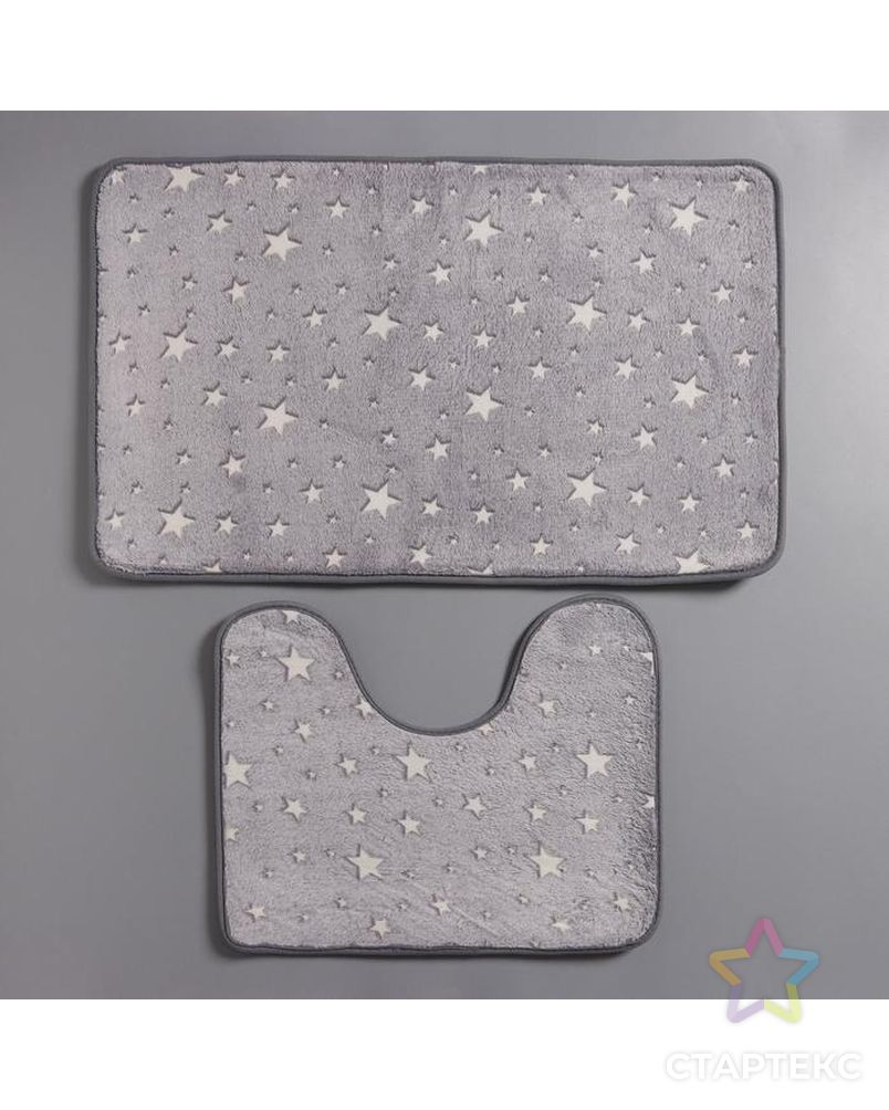 Набор ковриков для ванной и туалета Доляна «Светящиеся звезды», 2 шт: 50×80, 50×40 см, цвет серый арт. СМЛ-183425-1-СМЛ0006850639 1