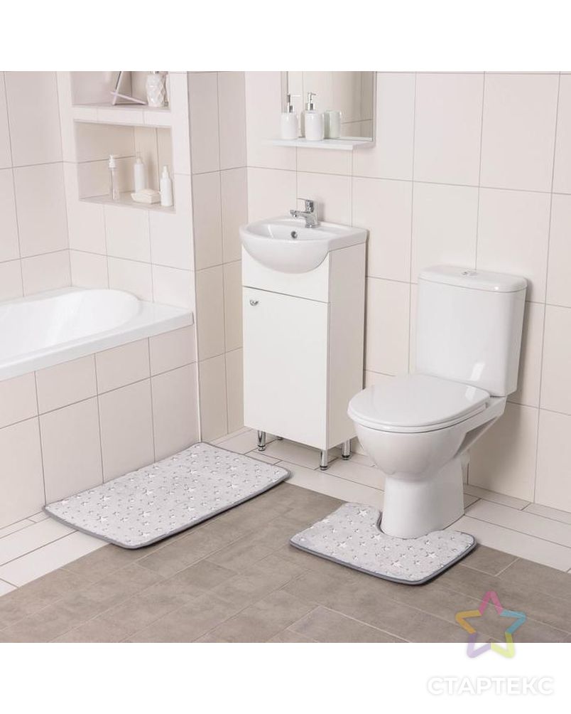 Набор ковриков для ванной и туалета Доляна «Светящиеся звезды», 2 шт: 50×80, 50×40 см, цвет серый арт. СМЛ-183425-1-СМЛ0006850639 2
