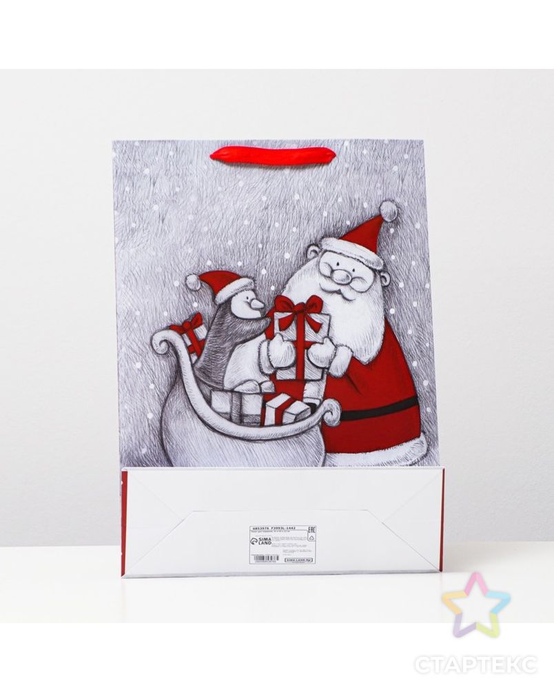 Пакет ламинированный "Дед мороз и пингвинёнок", 31 x 42 x 12 см арт. СМЛ-196141-1-СМЛ0006853976