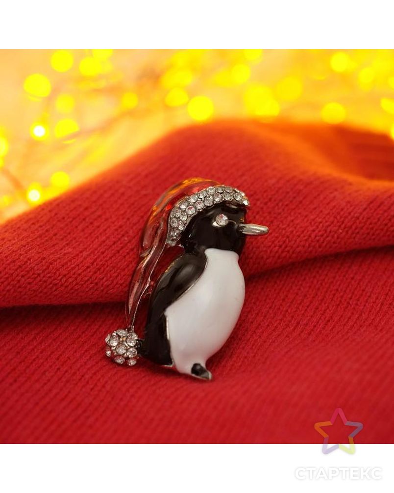 Брошь новогодняя "Пингвинчик в шапке", цветной в серебре арт. СМЛ-163390-1-СМЛ0006869921 1