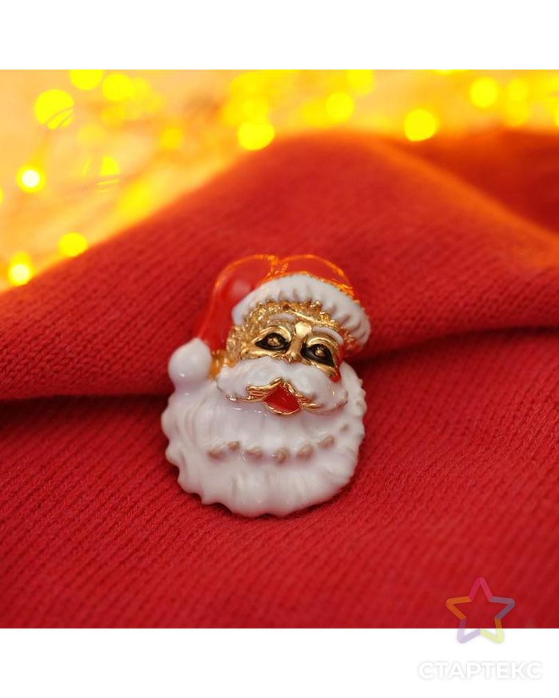 Брошь новогодняя "Дед Мороз" борода, цвет красно-белый в золоте арт. СМЛ-163391-1-СМЛ0006869923 1