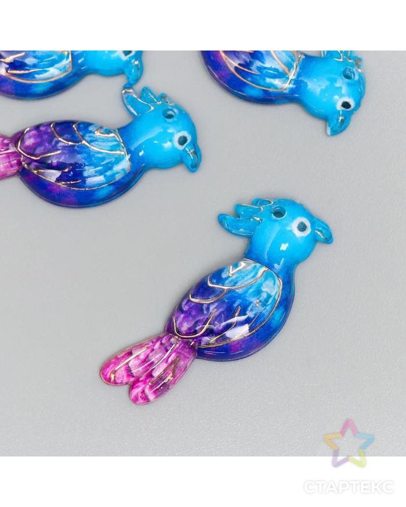 Декор для творчества пластик "Попугай Какаду сине-фиолетовый с золотом" 3,3х1х0,4 см арт. СМЛ-157347-1-СМЛ0006884230 1