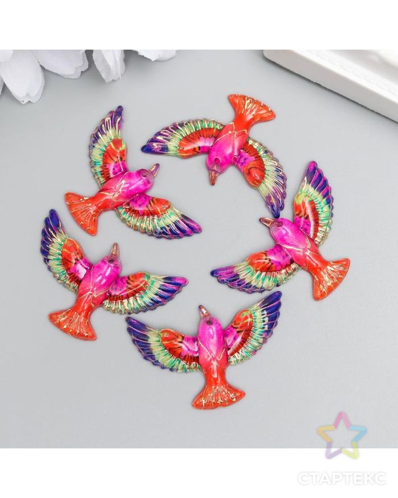 Декор для творчества пластик "Птица розово-оранжевая с золотом" 2,3х3,5х0,4 см арт. СМЛ-157350-1-СМЛ0006884233 3