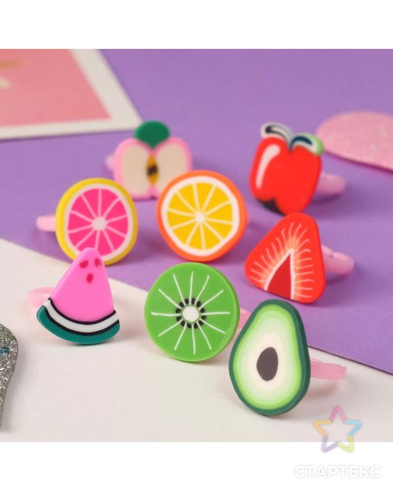 Кольцо детское "Выбражулька" фруктовое ассорти, форма МИКС, цветное, безразмерное арт. СМЛ-160402-1-СМЛ0006885307