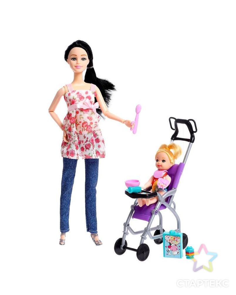 Кукла модель шарнирная "София" с малышом, коляской и аксессуарами МИКС арт. СМЛ-183972-1-СМЛ0006887647