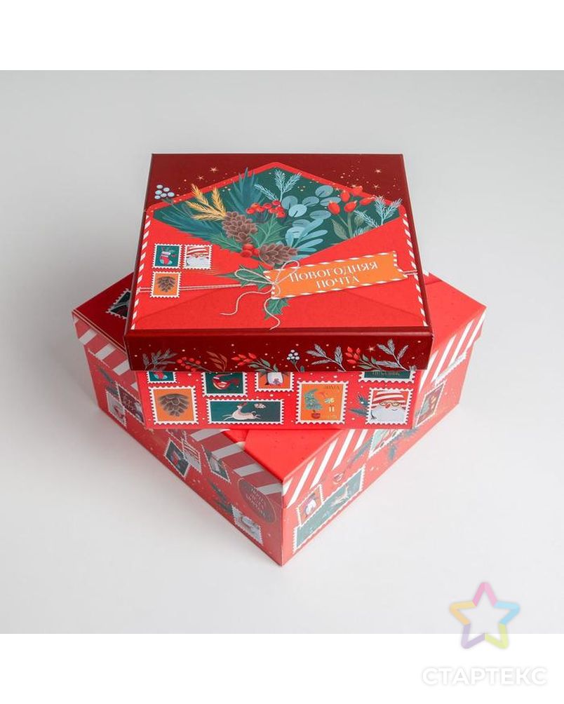 Набор подарочных коробок 5 в 1 «Новогодняя почта», 14 × 14 × 8 - 22 × 22 × 12 см арт. СМЛ-163110-1-СМЛ0006892235 2