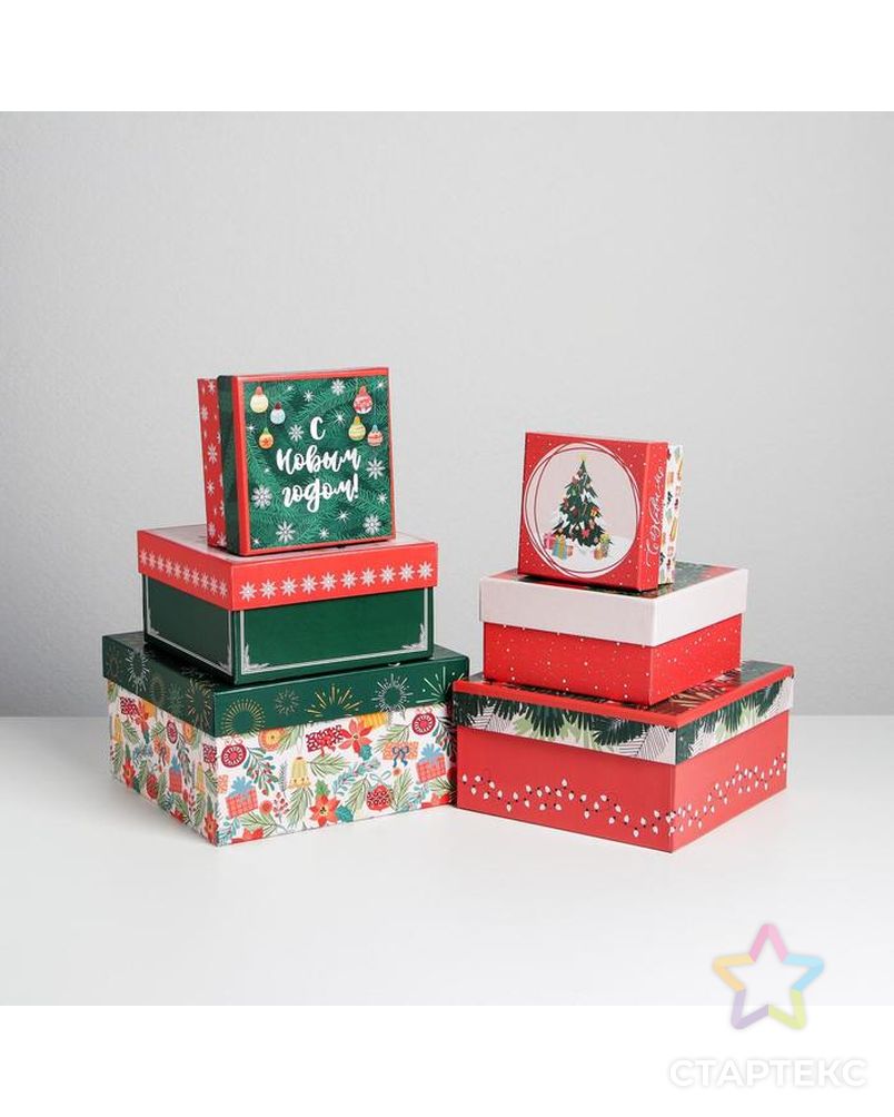 Набор подарочных коробок 6в1 «Новогодний», 10 × 10 × 6 - 20 × 20 × 11 см арт. СМЛ-163111-1-СМЛ0006892236 1