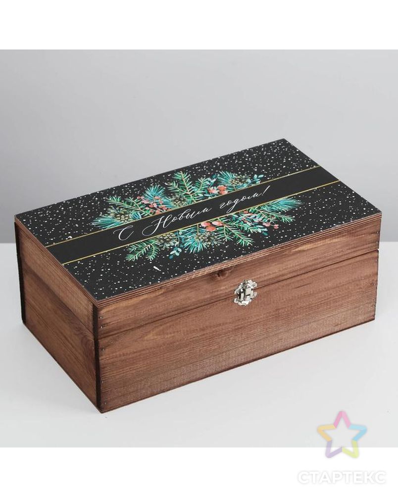 Ящик деревянный «С Новым Годом», 35 × 20 × 15 см арт. СМЛ-162014-1-СМЛ0006903624 1