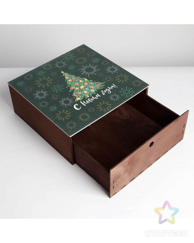 Ящик деревянный «Новогодняя елка», 25 × 25 × 10 см арт. СМЛ-163931-1-СМЛ0006903656 2