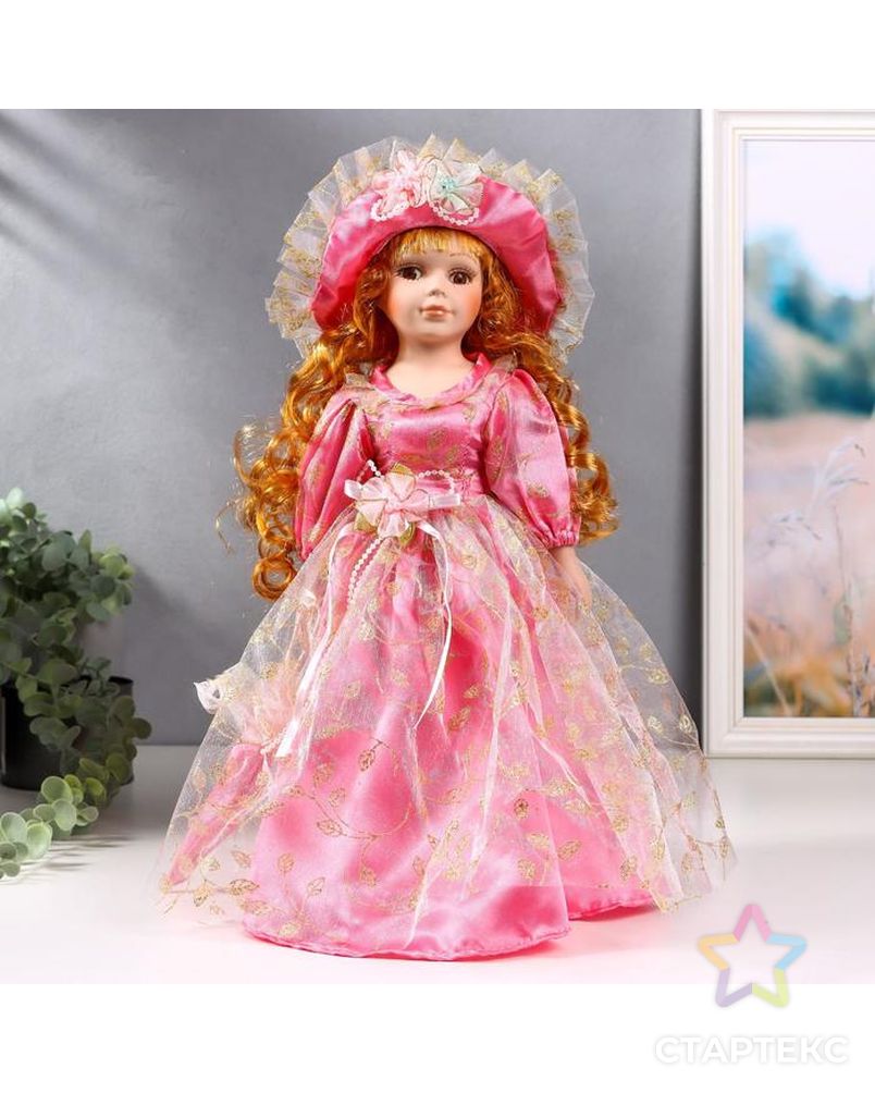 Кукла коллекционная керамика "Мадмуазель Эльза в розовом платье и шляпке" 40 см арт. СМЛ-159706-1-СМЛ0006906440 1