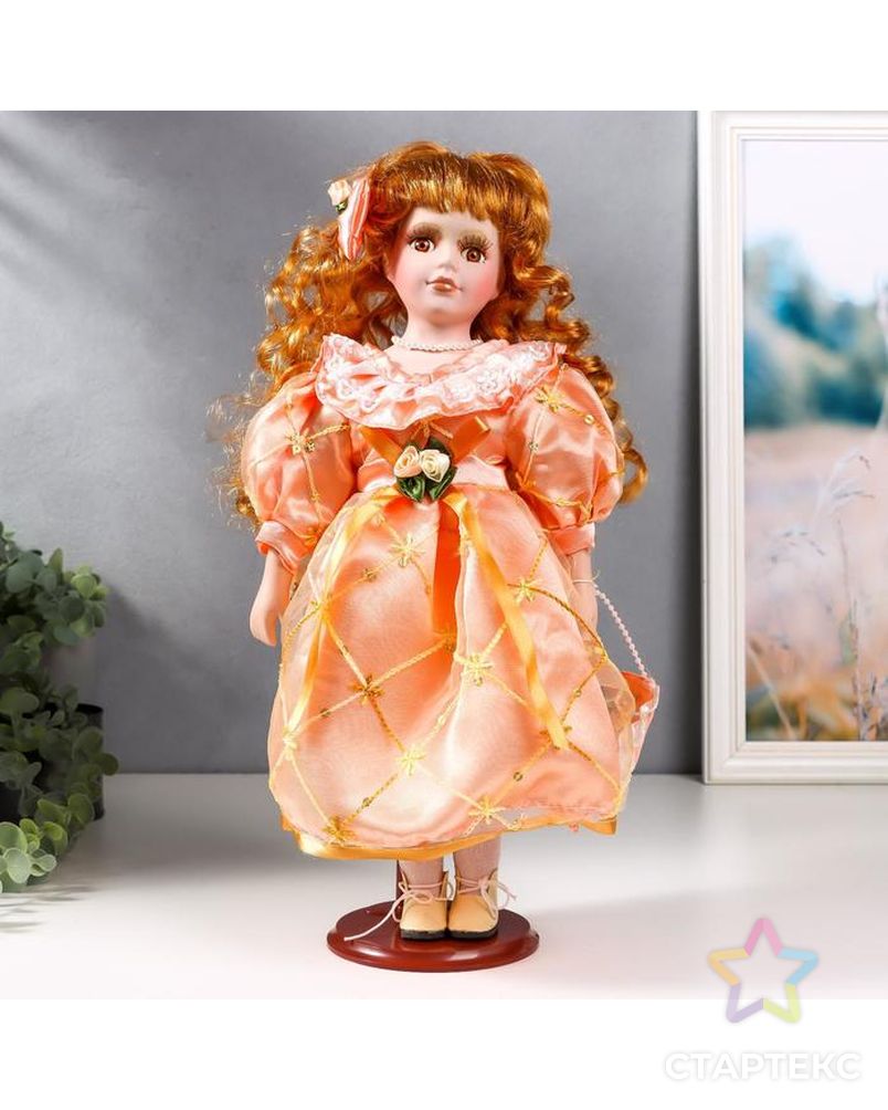 Кукла коллекционная керамика "Малышка Зоя в кремово-розовом платье с сумочкой" 40 см арт. СМЛ-159707-1-СМЛ0006906441 1