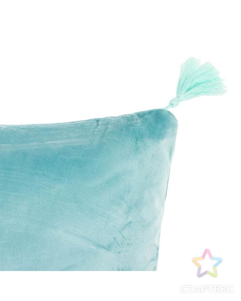 Чехол на подушку с кисточками Этель цвет голубой, 45х45 см, 100% п/э, велюр арт. СМЛ-168378-1-СМЛ0006906466