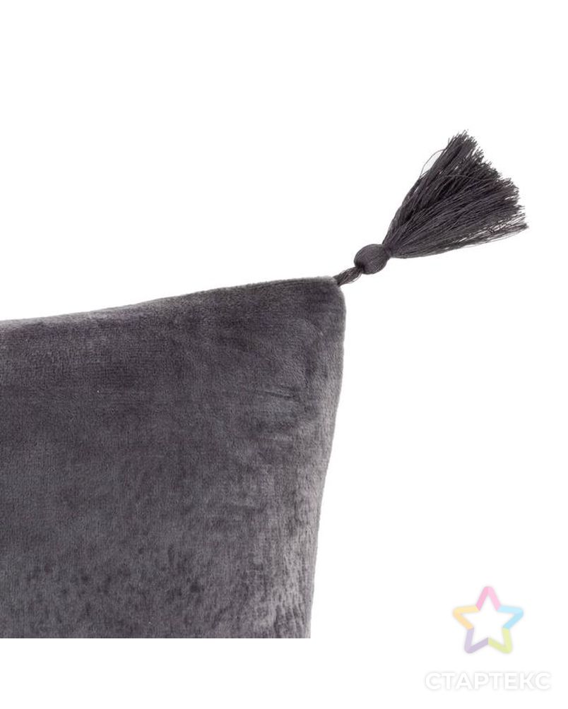 Чехол на подушку с кисточками Этель цвет серый, 45х45 см, 100% п/э, велюр арт. СМЛ-168381-1-СМЛ0006906469 2