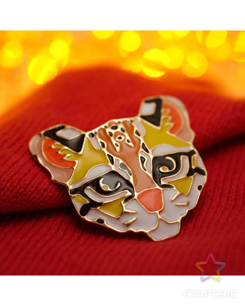 Брошь новогодняя "Тигр" мультяшный, цветная в золоте арт. СМЛ-163433-1-СМЛ0006908386