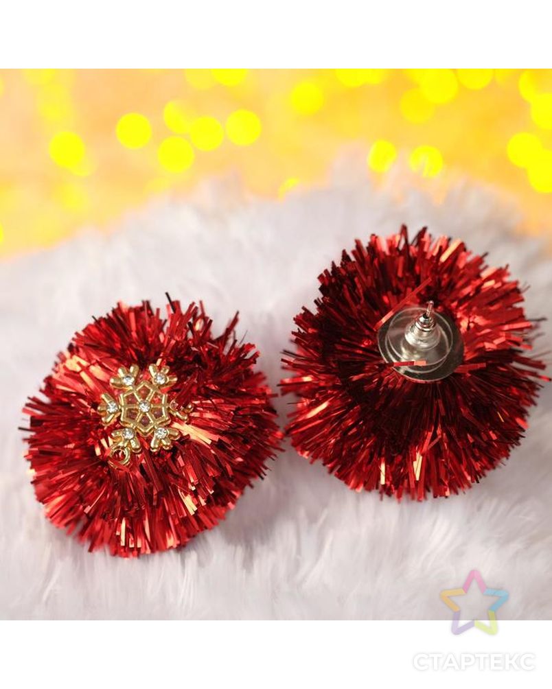 Серьги "Новогодние" мишура, олень и снежинка, цвет красный в золоте арт. СМЛ-165056-1-СМЛ0006912964 2