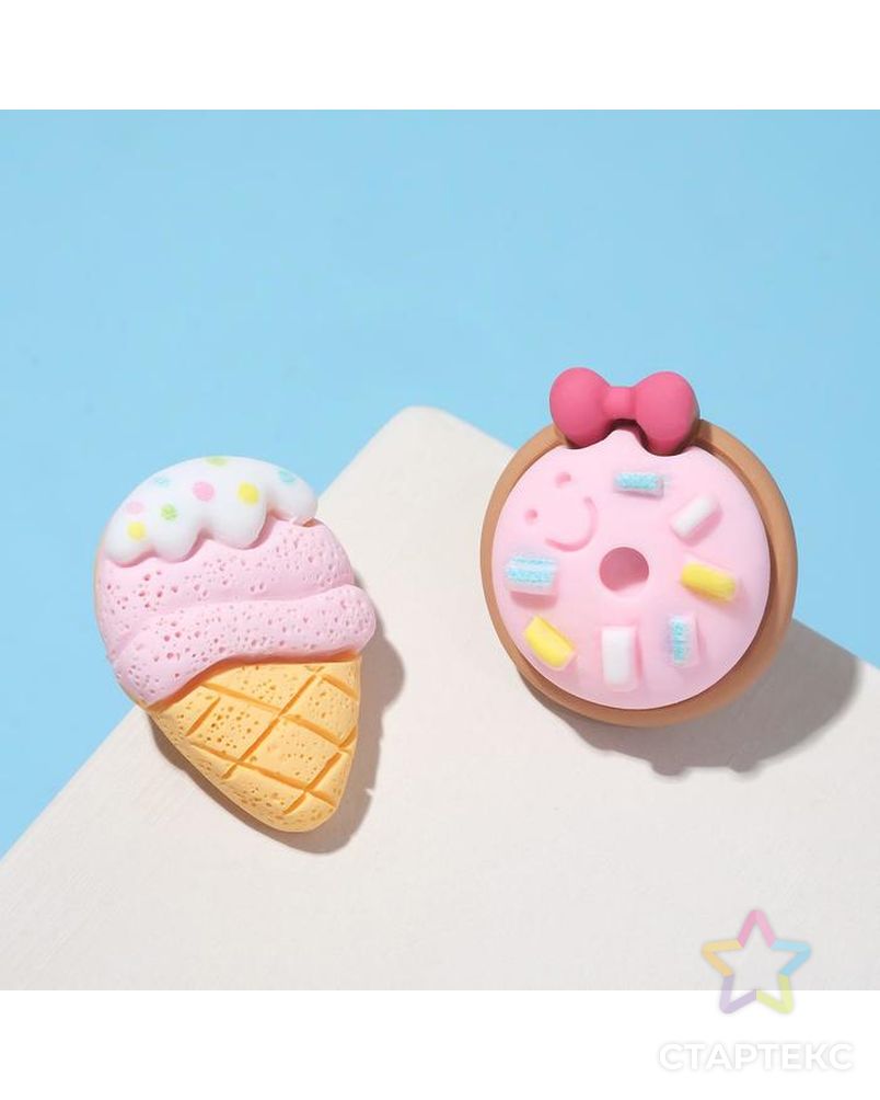Серьги пластик "Вкусности" пончик с мороженым, цвет бело-розовый арт. СМЛ-165075-1-СМЛ0006912989 1