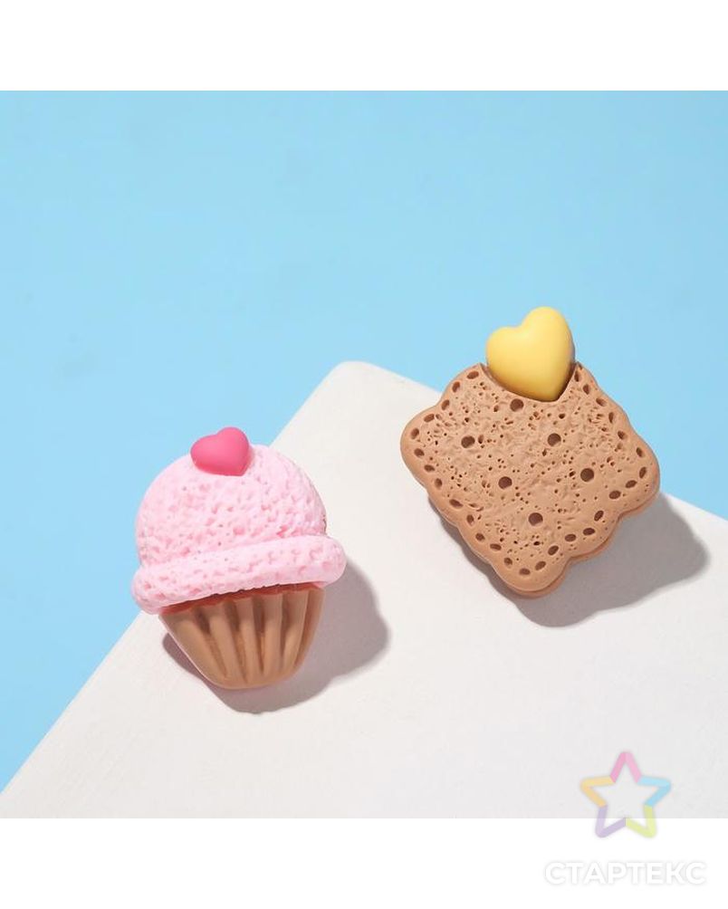 Серьги пластик "Вкусности" печенька с мороженым, цвет бежево-розовый арт. СМЛ-165076-1-СМЛ0006912990 1