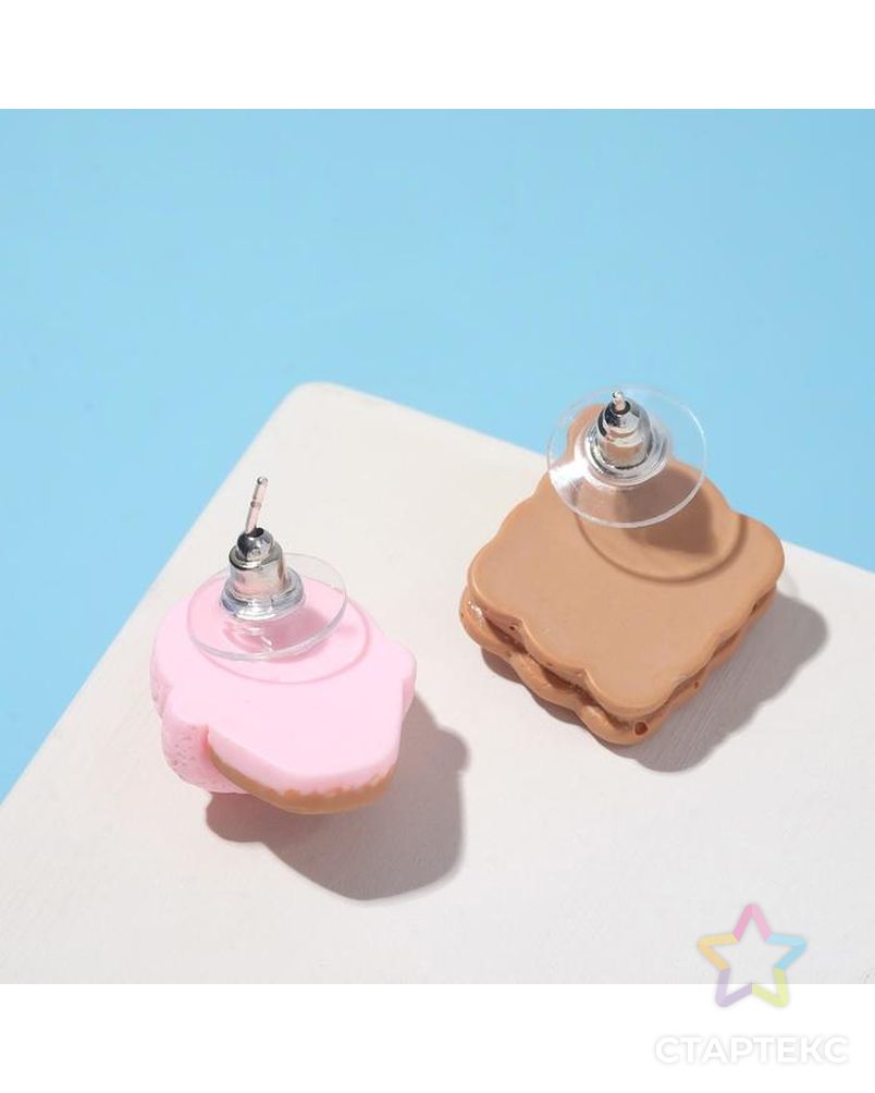 Серьги пластик "Вкусности" печенька с мороженым, цвет бежево-розовый арт. СМЛ-165076-1-СМЛ0006912990 2