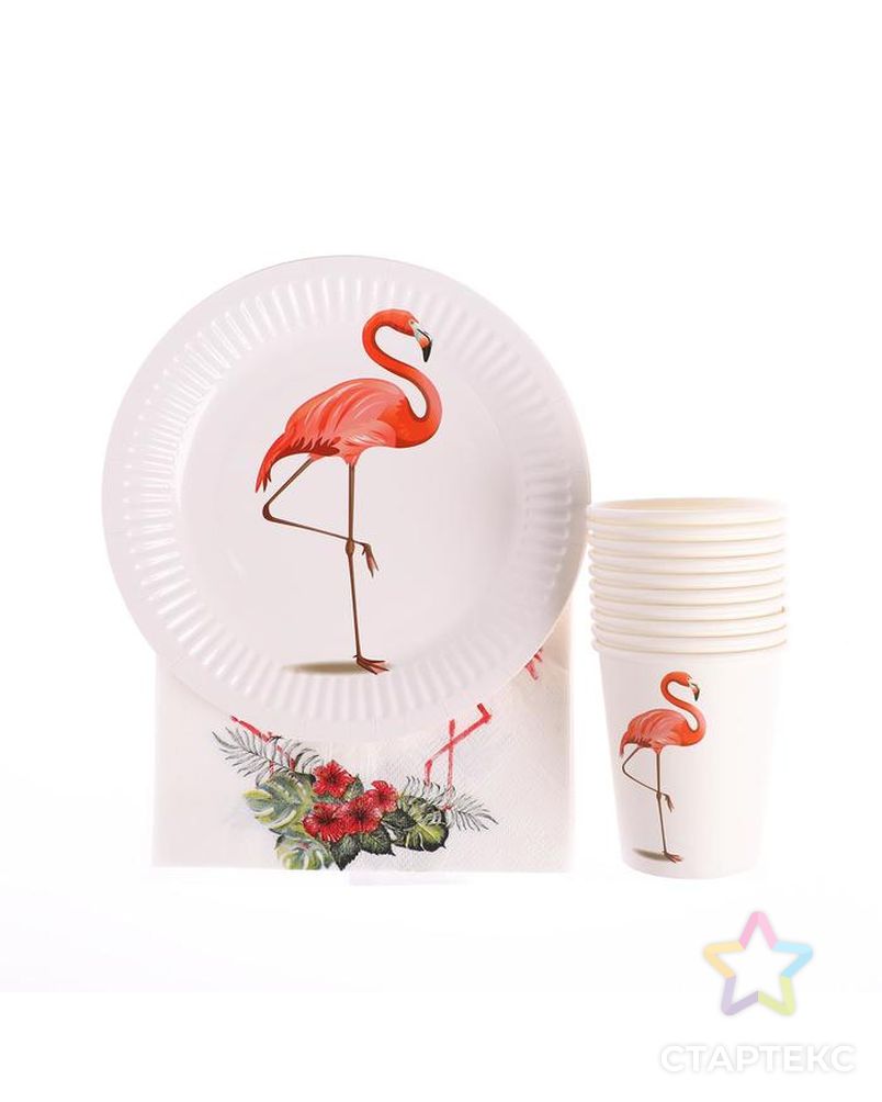 Набор бумажной посуды "Фламинго" арт. СМЛ-152858-1-СМЛ0006915627 1