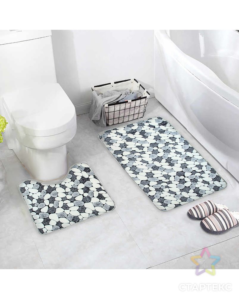 Набор ковриков для ванны и туалета «Галька», 2 шт: 45×50, 50×80 см арт. СМЛ-30416-1-СМЛ0691865 2