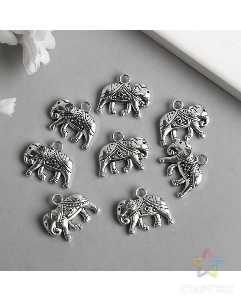 Декор металл для творчества "Слон в красивой попоне" серебро 7728 1,6х2 см арт. СМЛ-172173-1-СМЛ0006923371 3