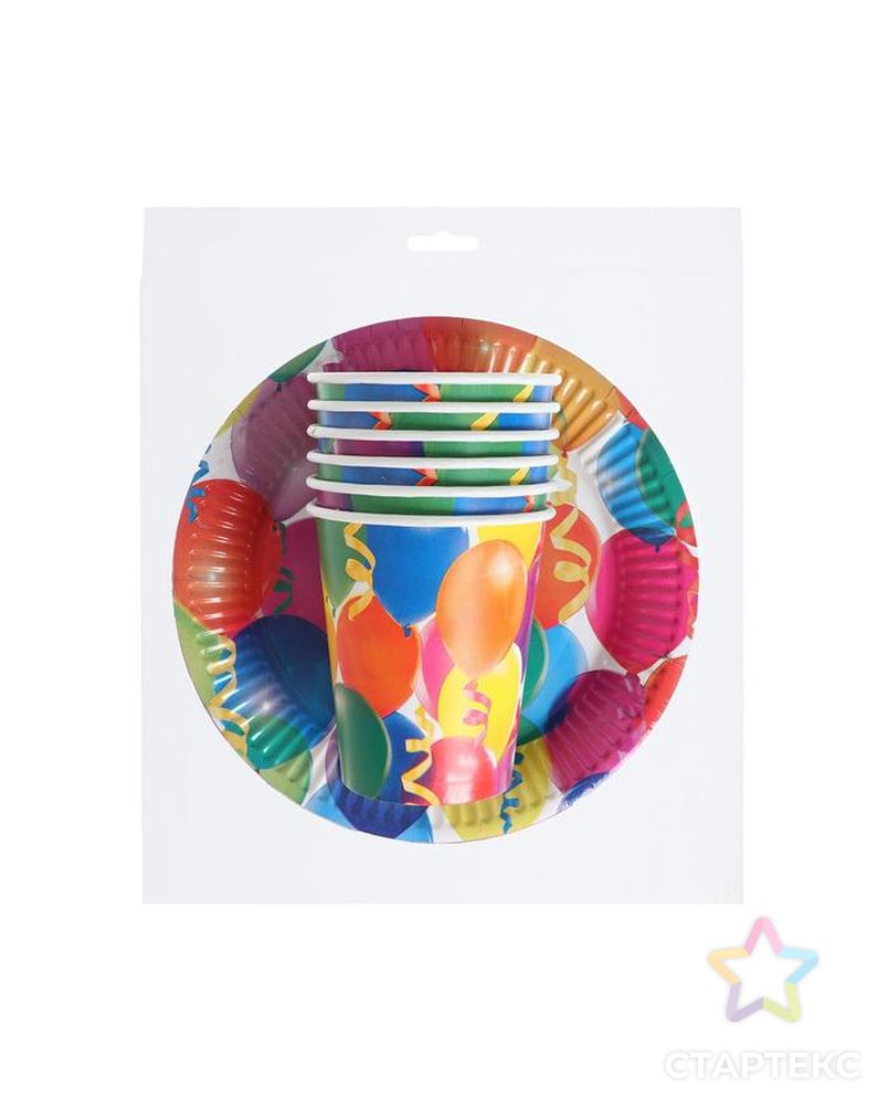 Набор бумажной посуды «Праздник», воздушные шары и серпантин, 6 стаканов, 6 тарелок арт. СМЛ-167713-1-СМЛ0006923713 1