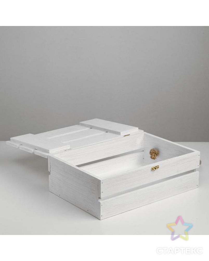 Подарочный ящик 30×20×10 см деревянный с откидной крышкой, с замком, ручка, белый арт. СМЛ-152917-1-СМЛ0006925012 2