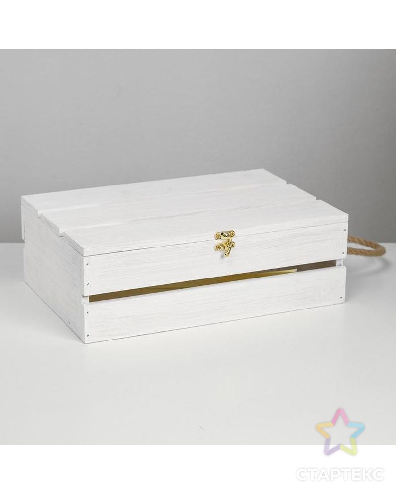 Подарочный ящик 30×20×10 см деревянный с откидной крышкой, с замком, ручка, белый арт. СМЛ-152917-1-СМЛ0006925012 3
