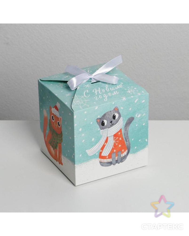 Коробка складная «Новогодние коты», 12 × 12 × 12 см арт. СМЛ-163900-1-СМЛ0006929356 1