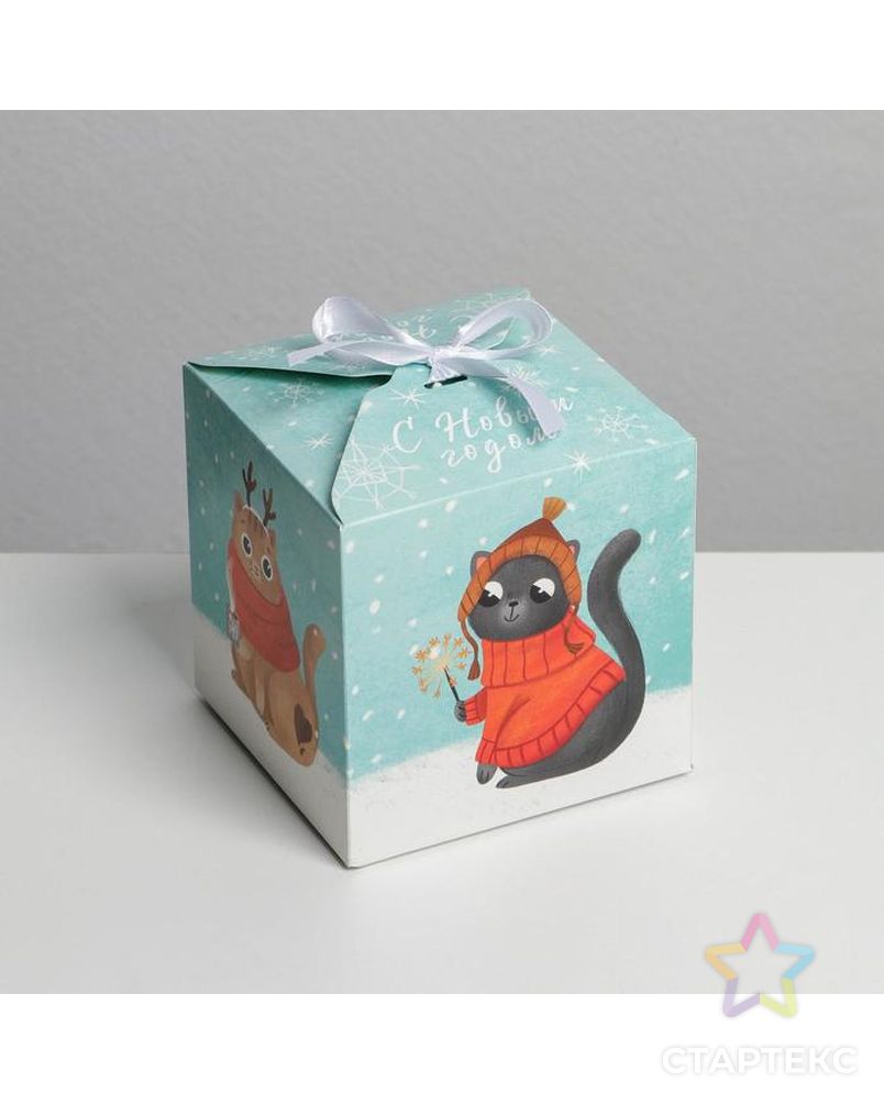 Коробка складная «Новогодние коты», 12 × 12 × 12 см арт. СМЛ-163900-1-СМЛ0006929356 2