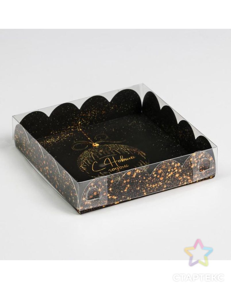 Коробка для кондитерских изделий с PVC крышкой «Золото», 13 × 13 × 3 см арт. СМЛ-162553-1-СМЛ0006930812 1