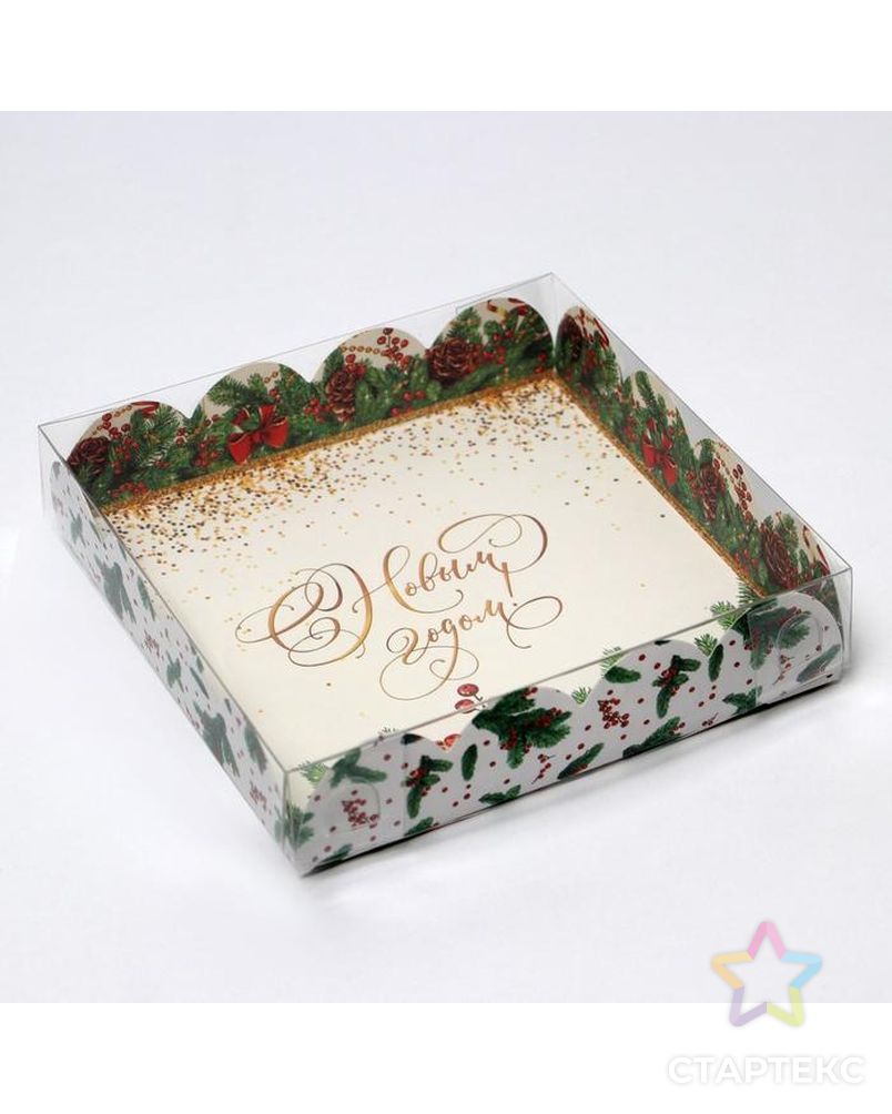 Коробка для кондитерских изделий с PVC крышкой «Новый год», 13 × 13 × 3 см арт. СМЛ-164298-1-СМЛ0006930820 1
