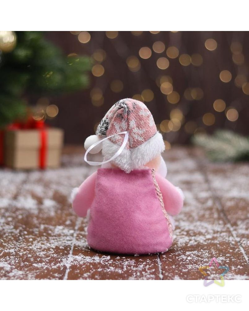 Мягкая игрушка "Дед Мороз в вязаном костюме" 9х15 см, розовый арт. СМЛ-163709-1-СМЛ0006932398 2