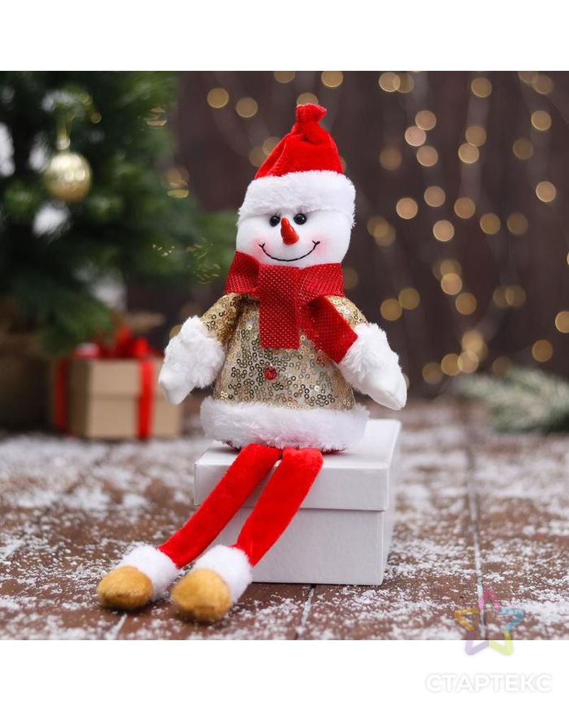 Мягкая игрушка "Снеговик в блестящей шубке - длинные ножки" 10х32 см, красно-золотой арт. СМЛ-163712-1-СМЛ0006932401 1