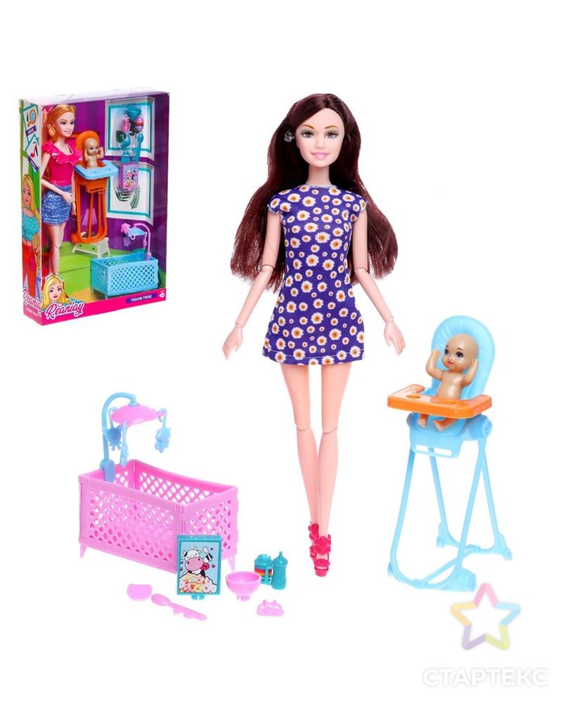 Кукла модель шарнирная "Мама Стефания" с малышом, мебелью и аксессуарами МИКС арт. СМЛ-199515-1-СМЛ0006936180 1