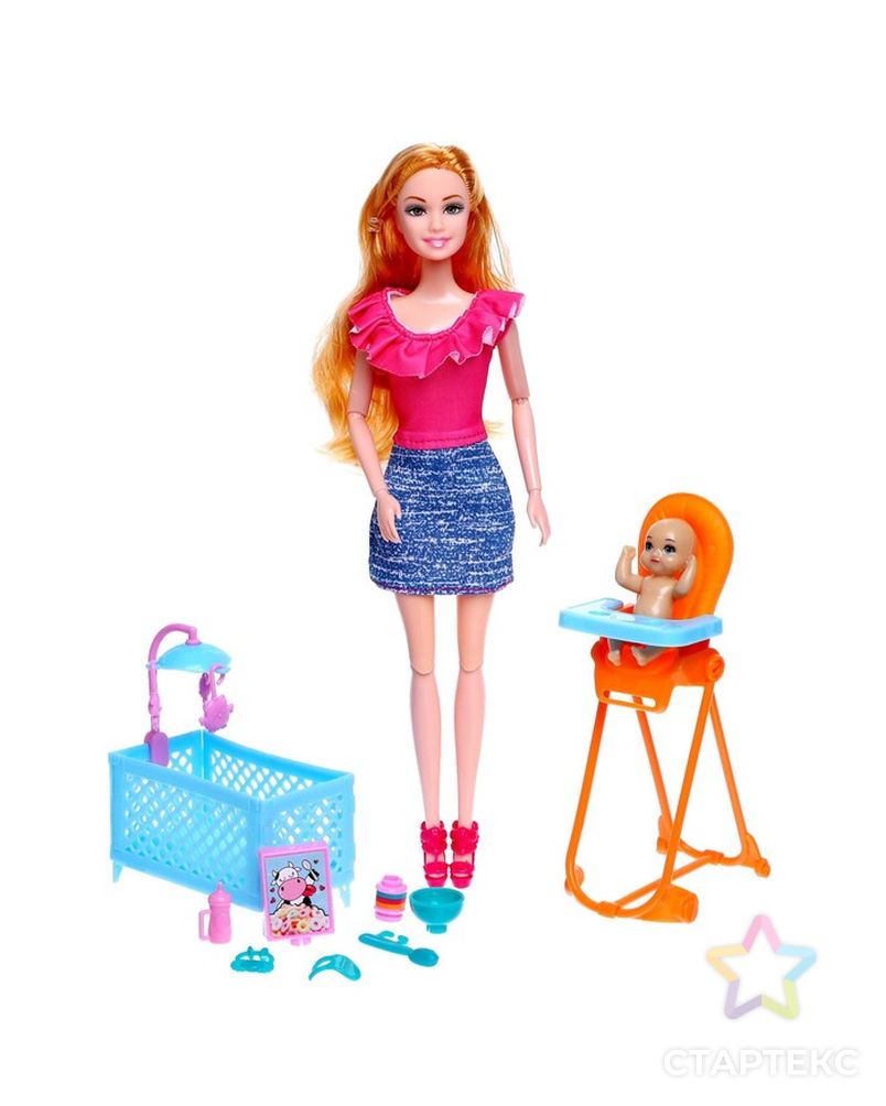 Кукла модель шарнирная "Мама Стефания" с малышом, мебелью и аксессуарами МИКС арт. СМЛ-199515-1-СМЛ0006936180 2