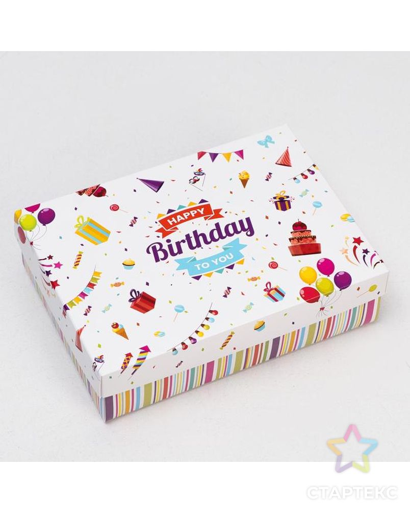 Подарочная коробка сборная "С днем рождения", белая, 21 х 15 х 5,7 см арт. СМЛ-151873-1-СМЛ0006936350 2