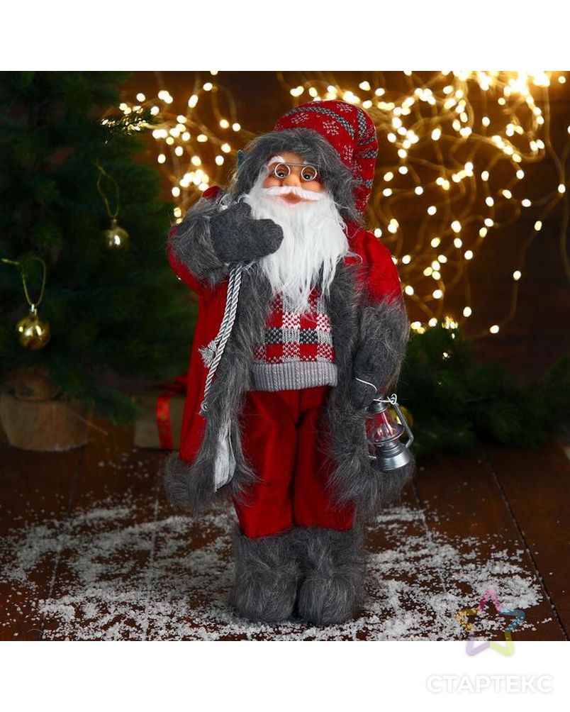 Дед Мороз "В красном клетчатом свитере, с фонариком" 23х45 см арт. СМЛ-185072-1-СМЛ0006938353 1