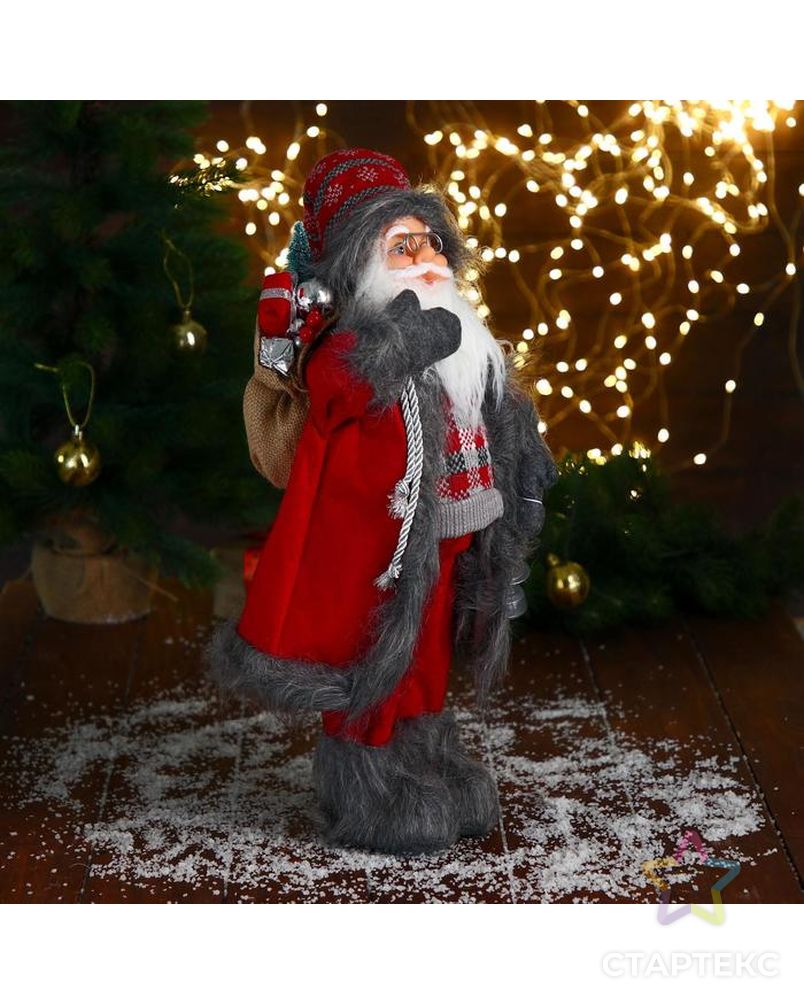 Дед Мороз "В красном клетчатом свитере, с фонариком" 23х45 см арт. СМЛ-185072-1-СМЛ0006938353 2
