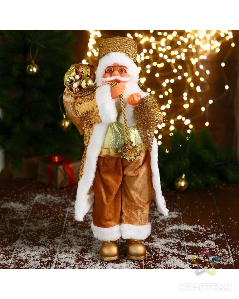 Дед Мороз "В золотом костюме, с ёлочкой и подарками" 23х45 см арт. СМЛ-185074-1-СМЛ0006938355 1