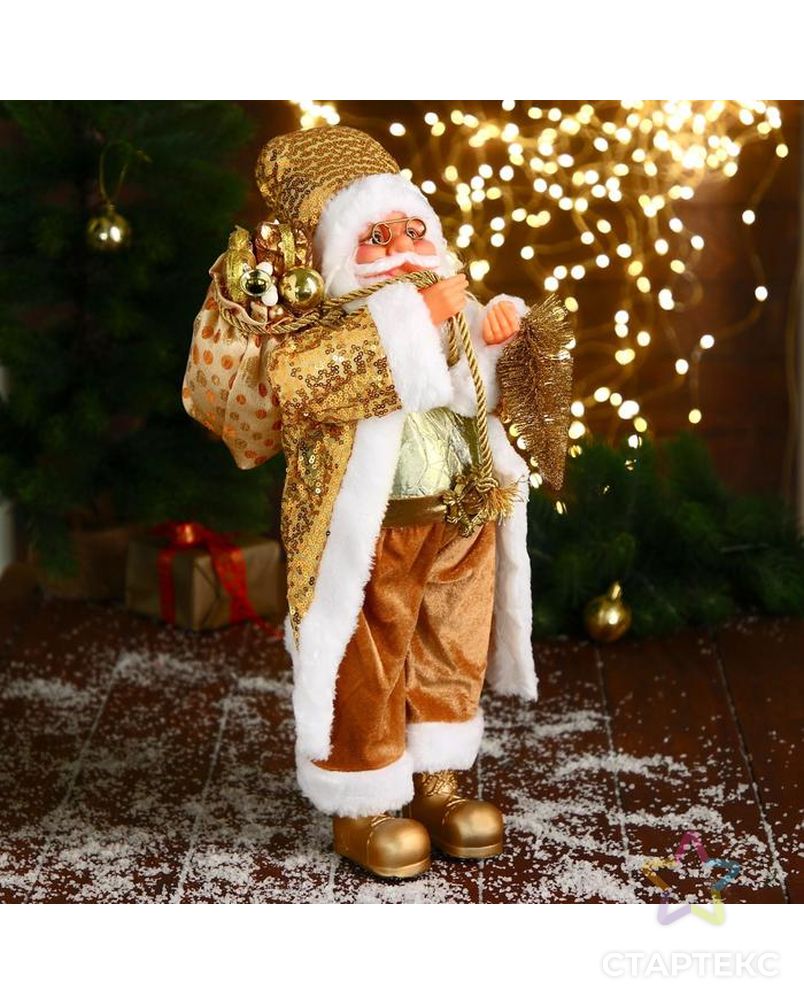 Дед Мороз "В золотом костюме, с ёлочкой и подарками" 23х45 см арт. СМЛ-185074-1-СМЛ0006938355 2