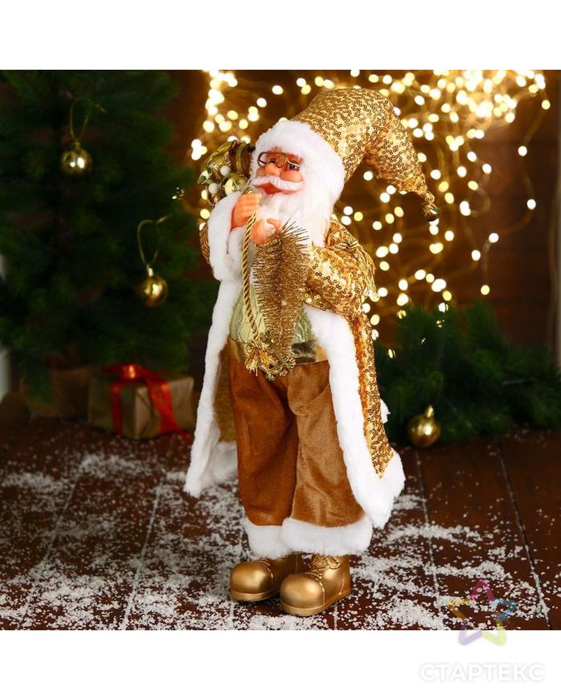 Дед Мороз "В золотом костюме, с ёлочкой и подарками" 23х45 см арт. СМЛ-185074-1-СМЛ0006938355 3