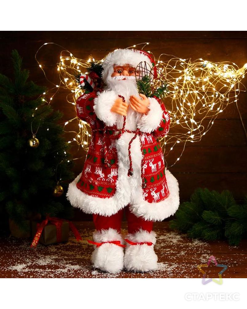 Дед Мороз "В красной шубке с оленями, с веточками" 35х60 см арт. СМЛ-188241-1-СМЛ0006938358 1