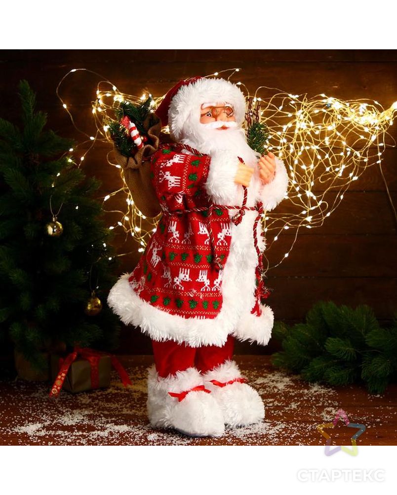 Дед Мороз "В красной шубке с оленями, с веточками" 35х60 см арт. СМЛ-188241-1-СМЛ0006938358 2